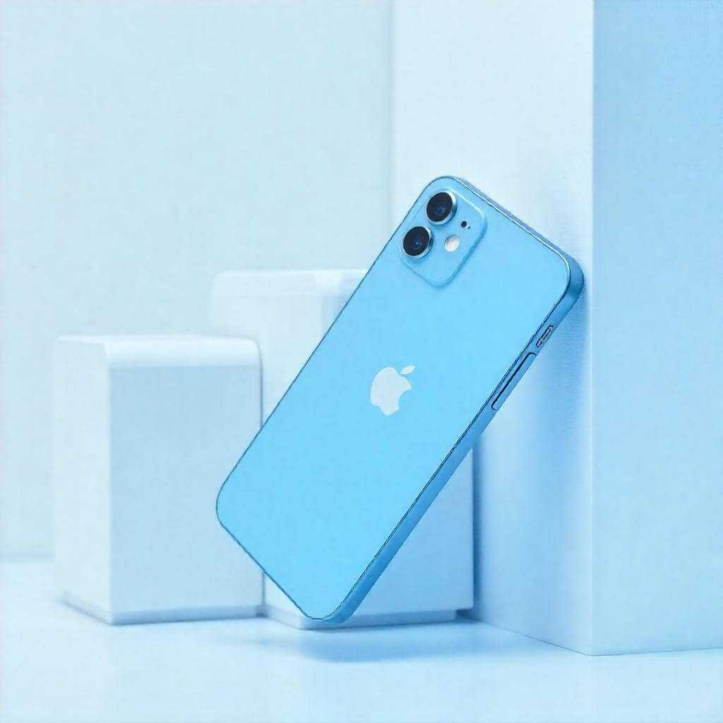 iPhone 16 in Ultra Marine, angled to show the camera module and sleek edges.