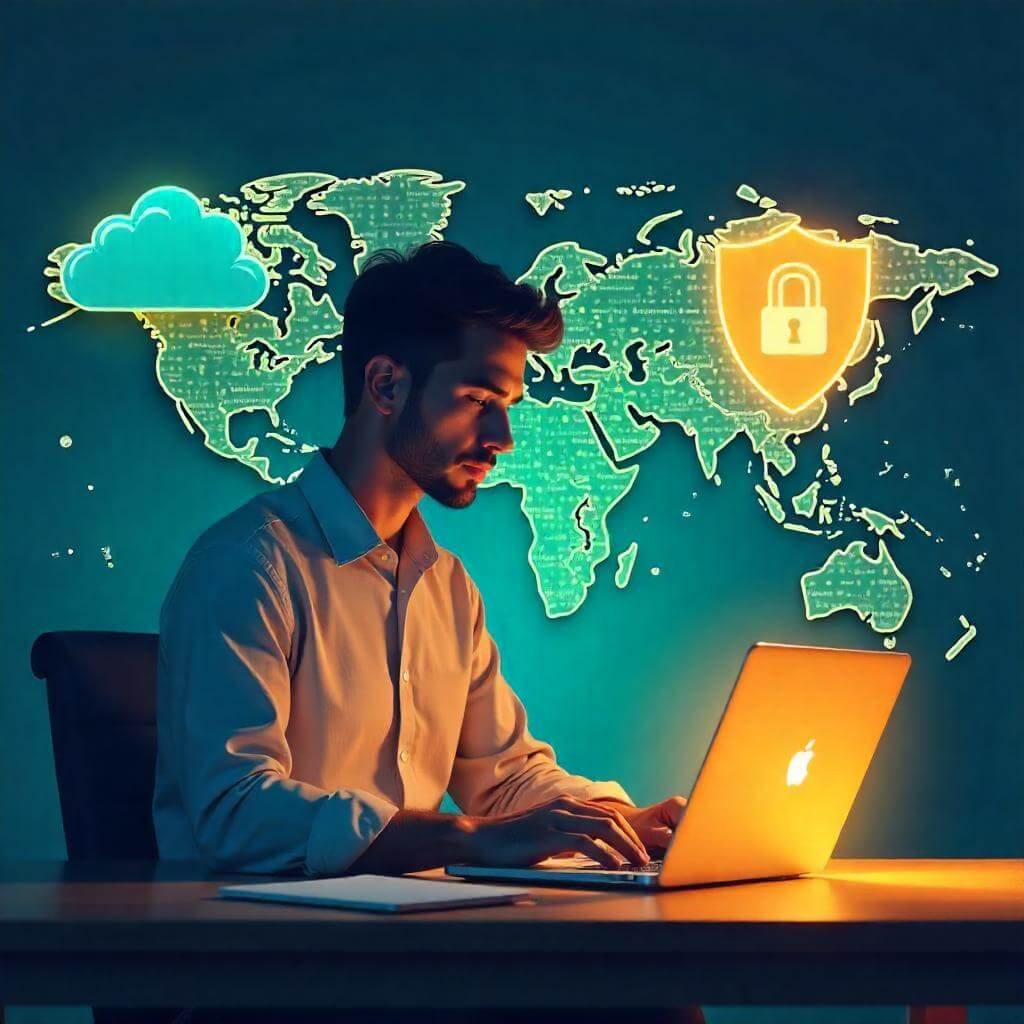 The background includes a subtle world map to emphasize global opportunities.