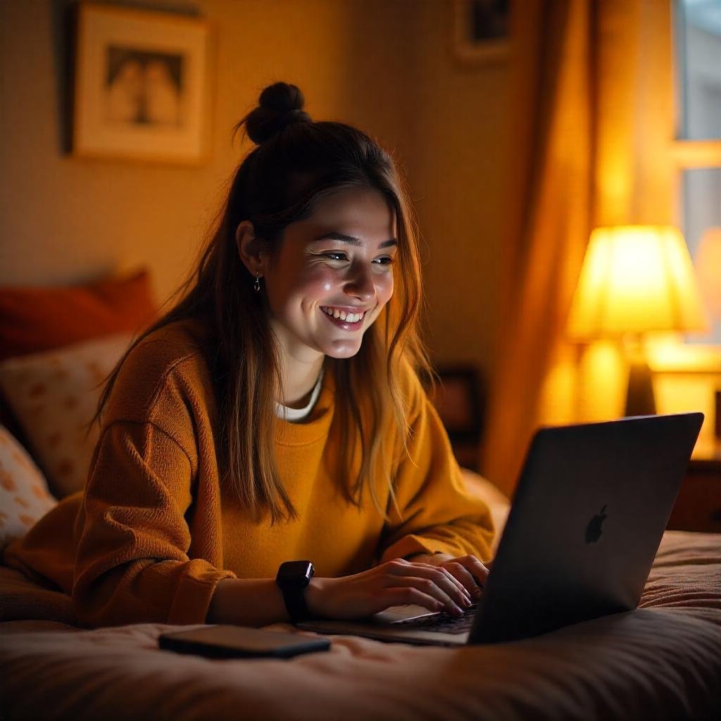 A vibrant image of a student using a laptop in a cozy dorm room, surrounded by tech gadgets. Use warm tones (yellows, oranges) to evoke excitement and productivity. Include a subtle "discount" badge to tie into the theme.