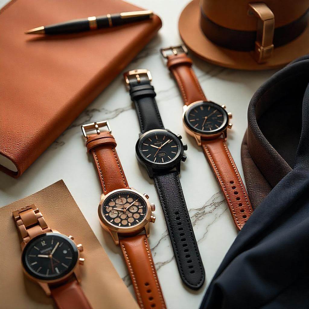 Alternatively, a close-up shot showcasing the quality materials and details of several watches.