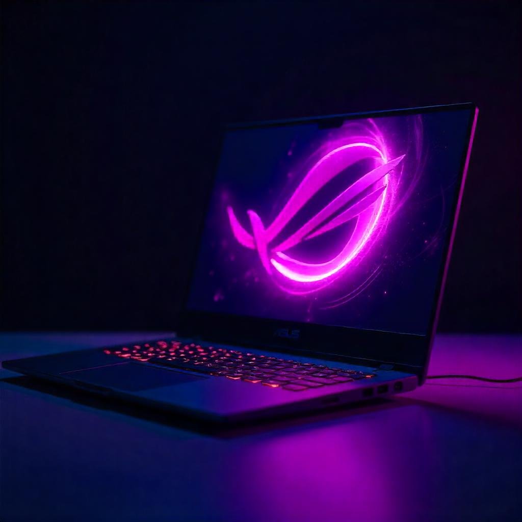 The ASUS ROG Zephyrus G16 angled to show its slim profile, with its OLED screen
