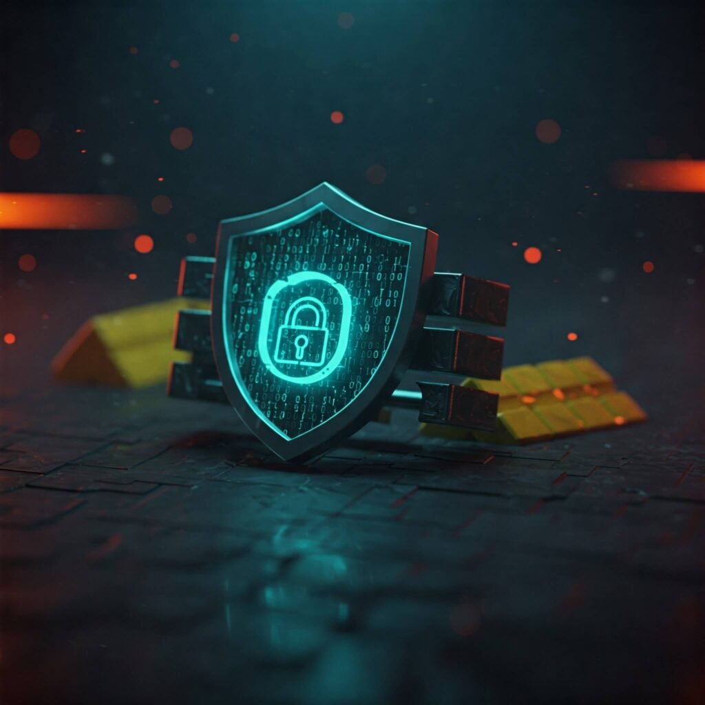 Cybersecurity shield icon representing data protection