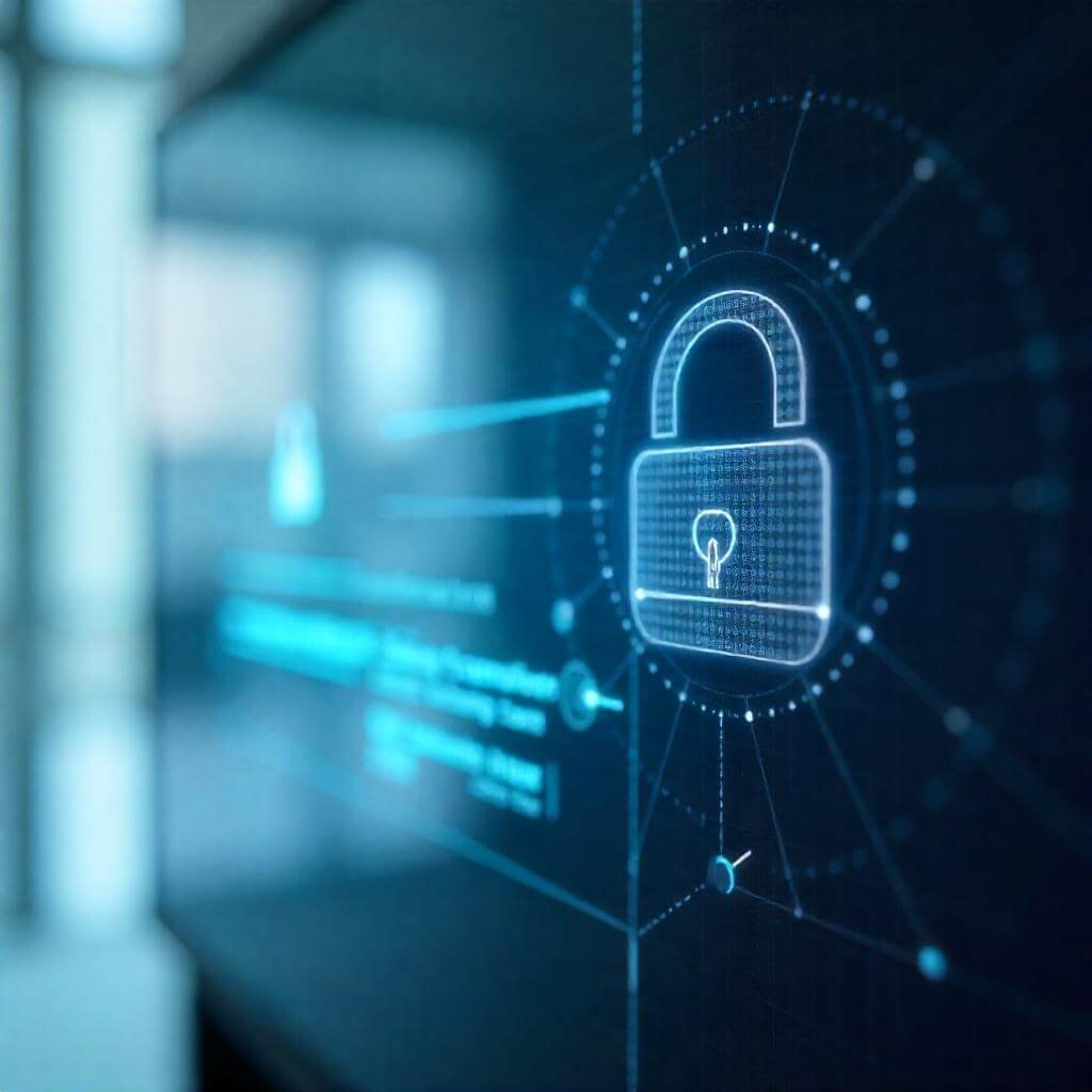 Webex interface, digital whiteboard, secure lock icon subtly integrated.
