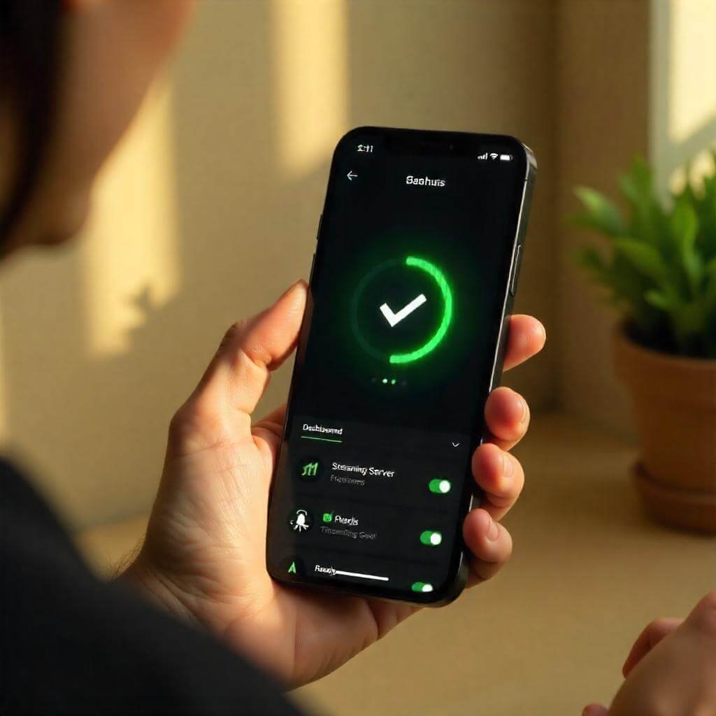 Include a smartphone mockup with a green checkmark for security.