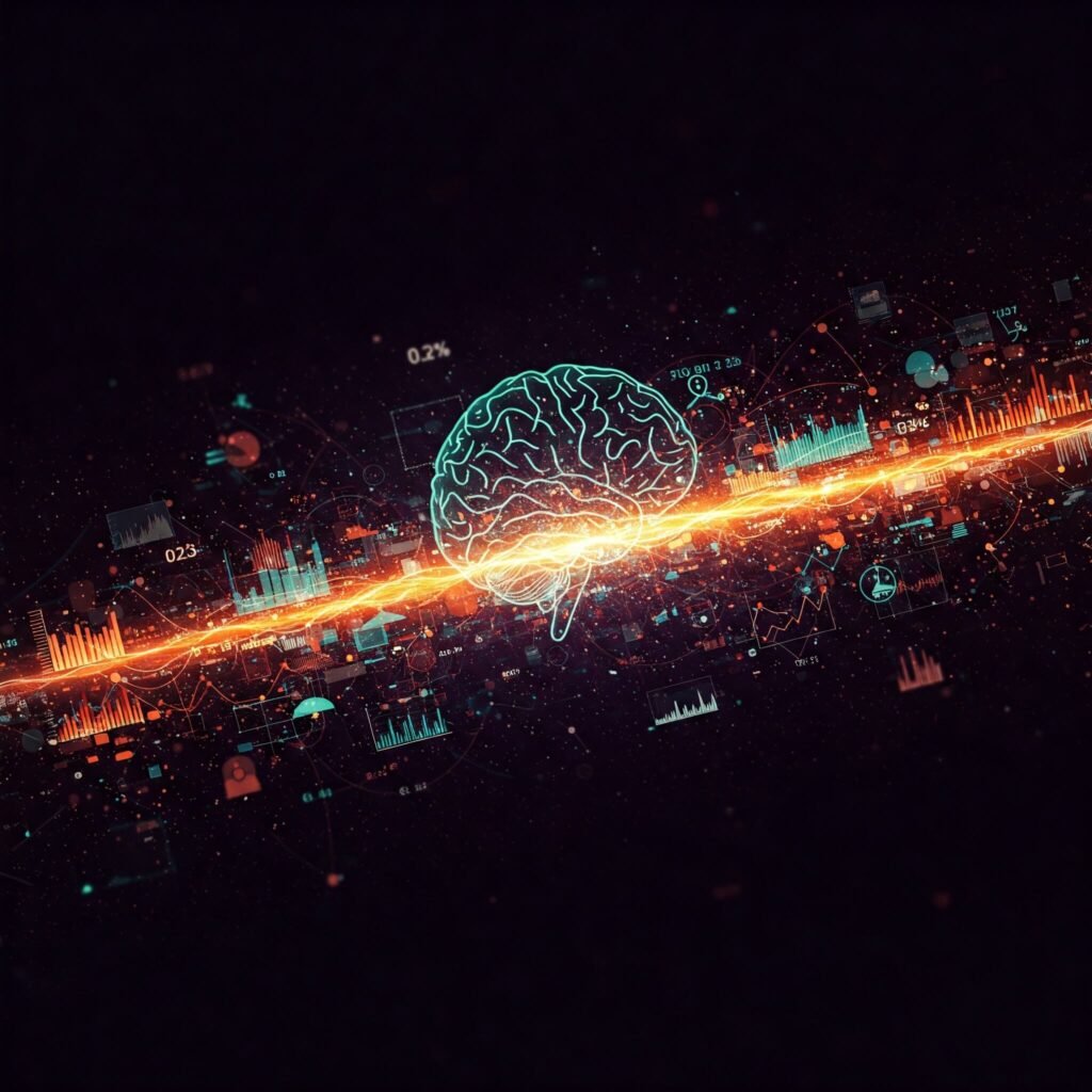 Data Science & AI - Visualization of data flow converging into patterns