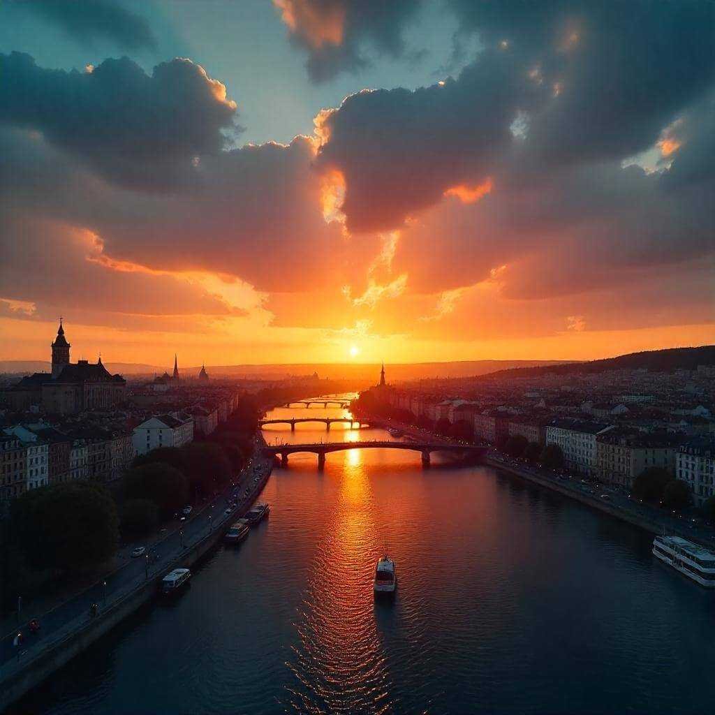 A sunset or cityscape photo taken with the iPhone 16 camera.