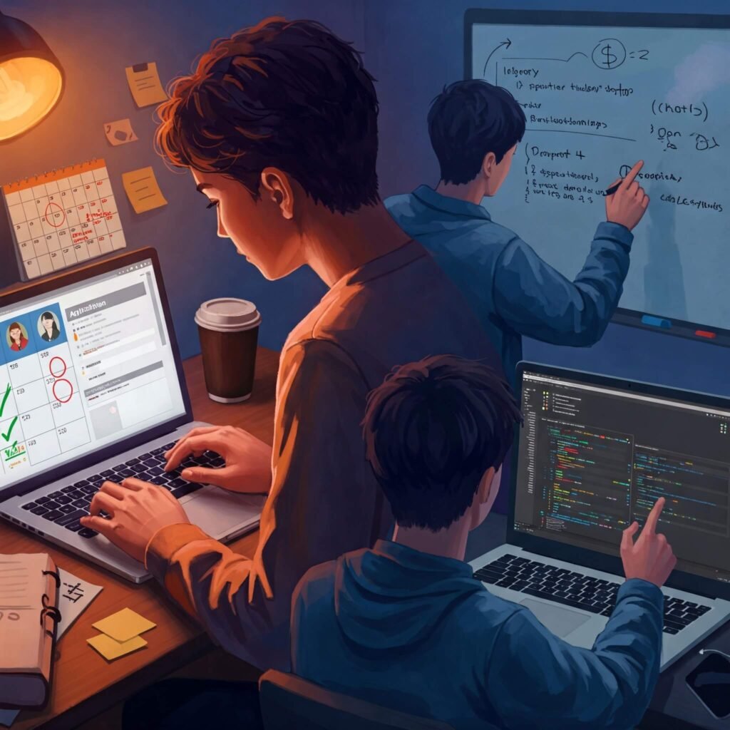 Two people networking in a coworking space